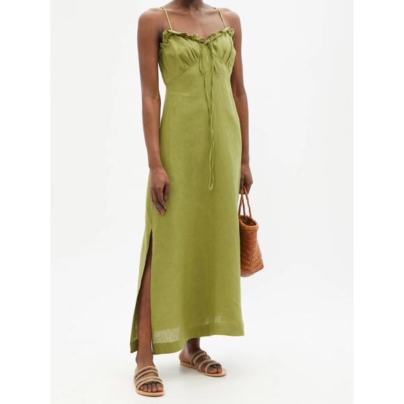 Casa Raki Dresses & Skirts - Casa Raki Selina Organic-Linen Voile Midi Dress Olive Green